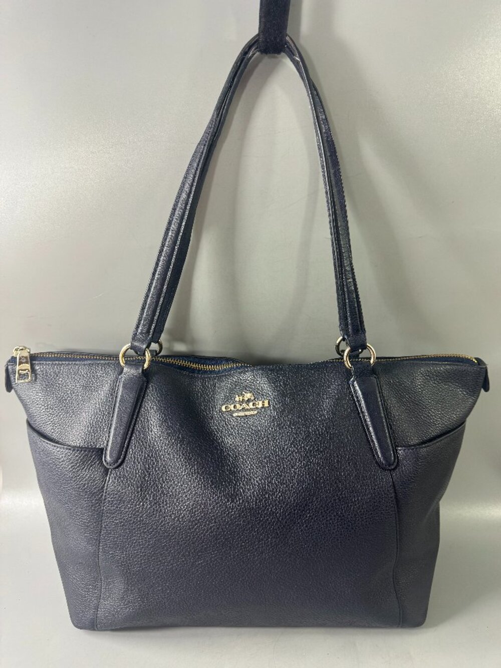 AUTHENTIC COACH F37216 BLACK PEBBLED LEATHER AVA Tote, Midnight Blue